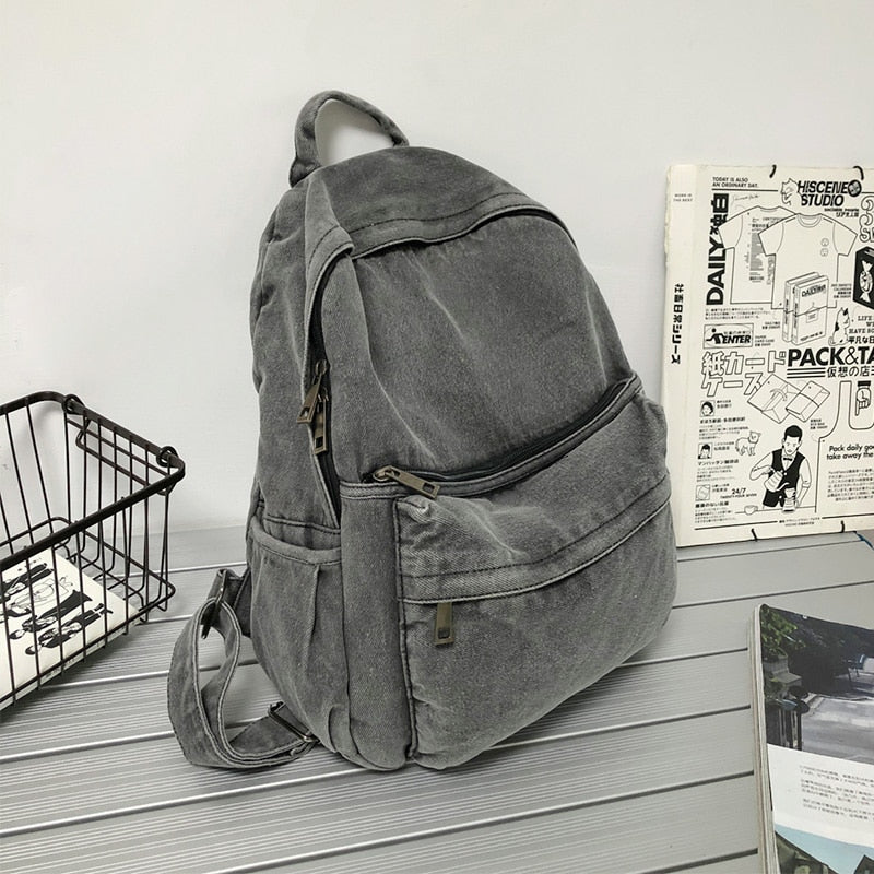 Cyflymder New Gray Denim Backpack Women's Leisure Travel Outing Shoulder Bag Female Fashion Schoolbags Suitable For Boys And Girls Mochila