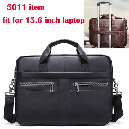 Realaiot  Men's Bag Genuine Leather Men Briefcase for Laptop 14 Messenger Men's Leather Bag Business Portfolio for Document A4 7022 Gifts for Men