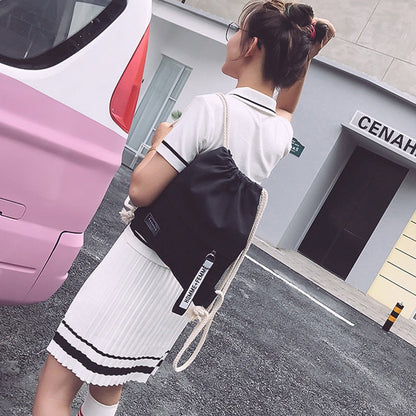 Realaiot Canvas Drawstring Backpack Fashion School Gym Drawstring Bag Casual String Knapsack School Back Pack For Teenager Women