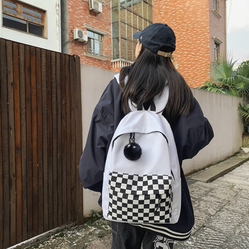 Realaiot Fashion Girls Plaid Backpack Waterproof Leisure Shoulder Bag Women Laptop Mochila Bookbag Travel Rucksack for Female