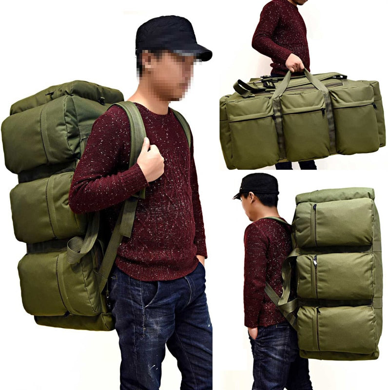 Realaiot 90L Large Capacity Men's Travel Bags Canvas Military Tactical Backpack Waterproof Hiking Climbing Camping Rucksack Bags XA216K