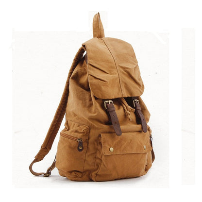 Realaiot Fashion Vintage Leather Military Canvas Backpack Men's Backpack School Bag Drawstring Backpack Women Bagpack Male Rucksack