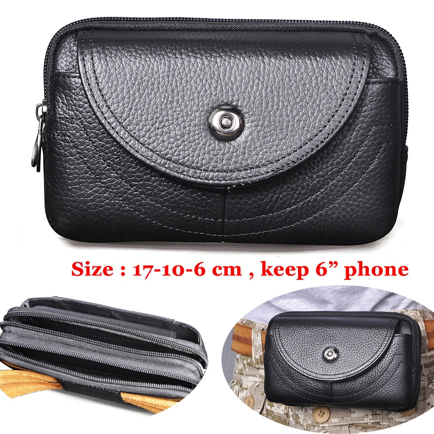 Realaiot Fashion Quality Leather Small Summer Pouch Hook Design Waist Pack Bag Cigarette Case 6" Phone Pouch Waist Belt Bag 1609 Gifts for Men