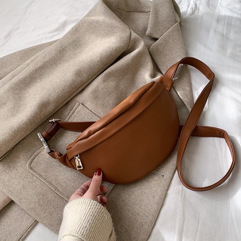 Cyflymder Leather Solid Color chest waist Crossbody Bags For Women Simple Fashion Shoulder Messenger Bag Female Handbags