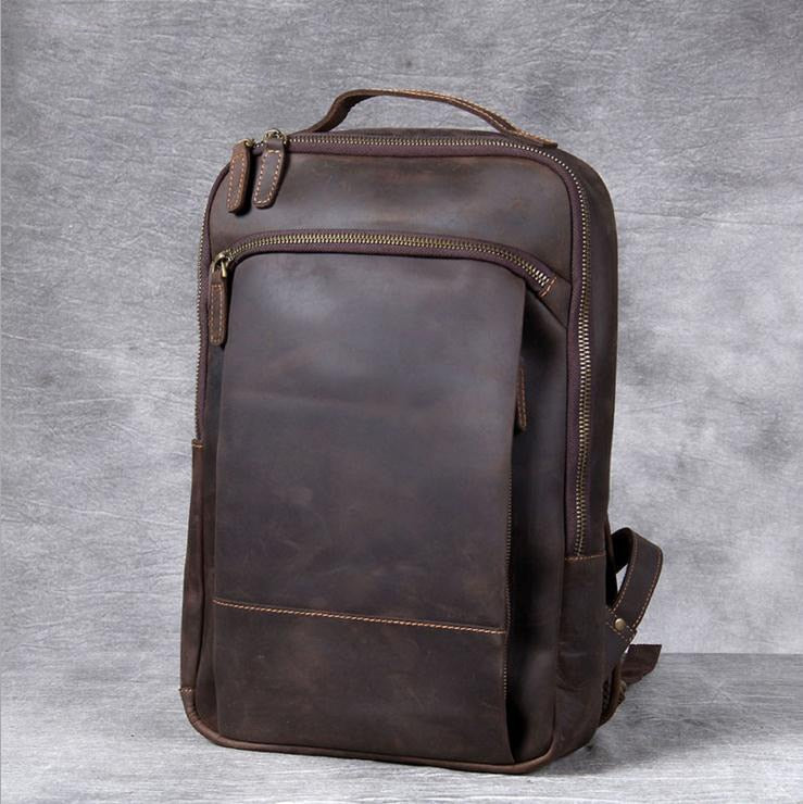 Realaiot Vintage Men's Crazy Horse Leather Backpack genuine leather Retro Rucksack Large Classic Travel Backpack Big laptop computer bag