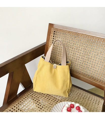 Cyflymder Lunch Bag Corduroy Canvas Lunch Box Picnic Tote Cotton Cloth Small Handbag Pouch Dinner Container Food Storage Bags For Ladies