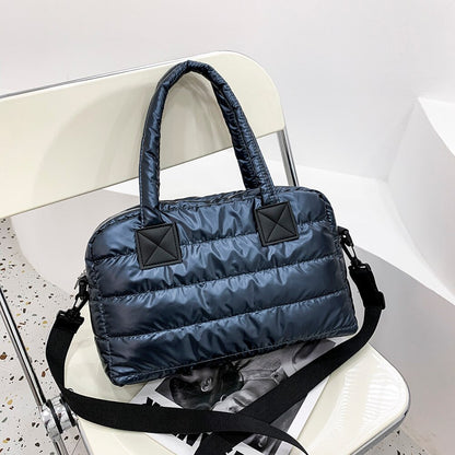 Realaiot Winter Down Bag Quilted Space Cotton Handbags For Women Large Capacity Tote Bags Female Wide Strap Feather Padded Crossbody