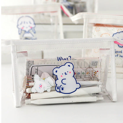 Realaiot Cute Bear Animal Transparent Pencil Case For Office Large Capacity Pencil Bag Material Escolar Kawaii Stationery School Supplies