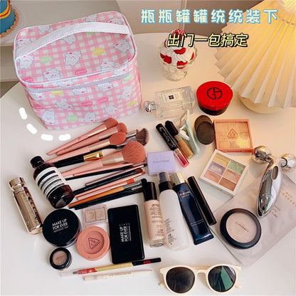 Cyflymder New Women Travel Cosmetic Makeup Bags Case Korean Bear Rabbit Plaid Toiletries Organizer Females Make up Storage Bag Pouch