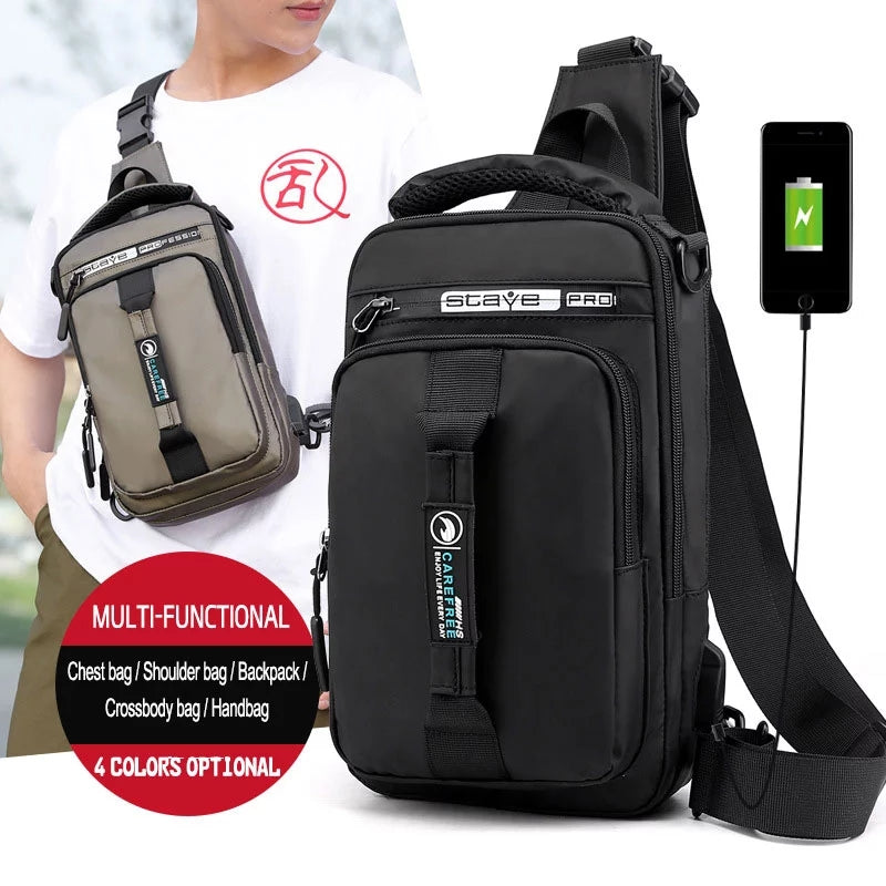 Cyflymder Men's Shoulder Bag Sling Chest Pack USB Charging Sports Crossbody Handbag Travel Knapsack Male Chestbags Mochila