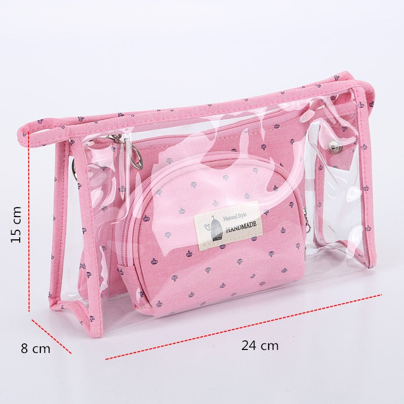 Realaiot 3 Pcs/set Transparent Zipper Makeup Bag Small Cosmetic Bag Clear Women Necessaire Toiletry Bag Cosmetic Cases Organizer New