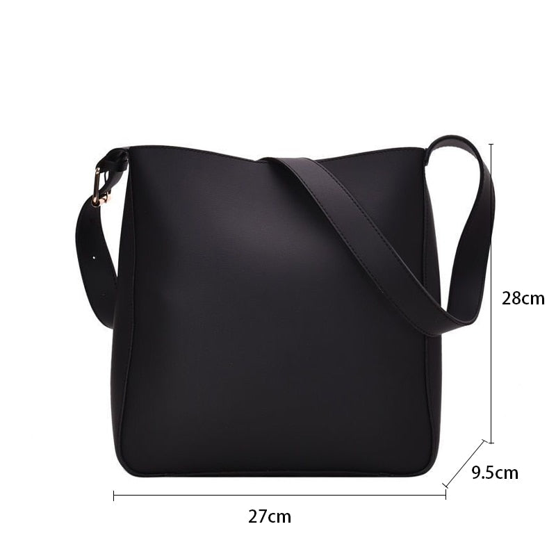 Realaiot Simple Vintage Pu Leather Composite Bags For Women Casual Large Capacity Messenger Bags Female Solid Luxury Bucket Handbag Totes