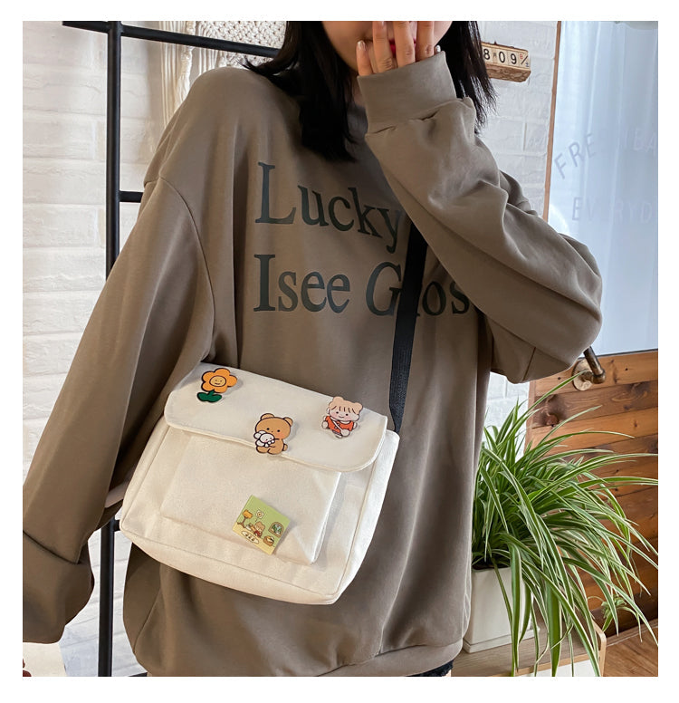 Realaiot Crossbody Bags Women Canvas Flap-bag Kawaii Harajuku All-match Students Casual Female Handbags Korean Ulzzang Daily Chic Fashion