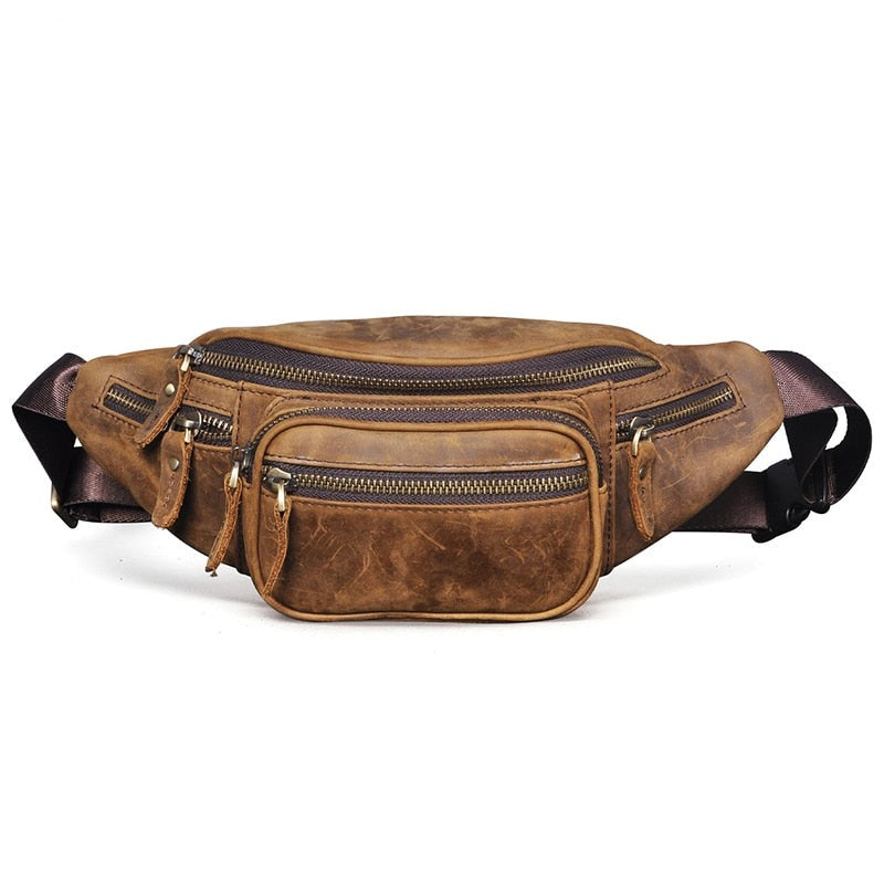 Realaiot Thick Real Leather Male Cross-body Sling Chest Pack Design Travel Cigarette Phone Case Pouch Travel Fanny Waist Belt Bag Men