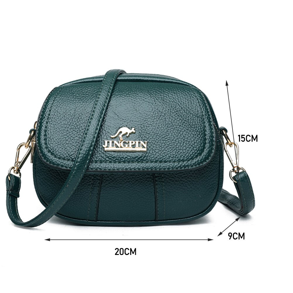 Realaiot Women Leather Shoulder Bag Multi-pocket Mother Female Zipper Crossbody Handbags Fashion Exquisite Shopping Bag