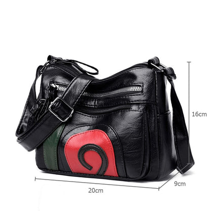 Realaiot Women Leather Shoulder Bag Multi-pocket Mother Female Zipper Crossbody Handbags Fashion Exquisite Shopping Bag