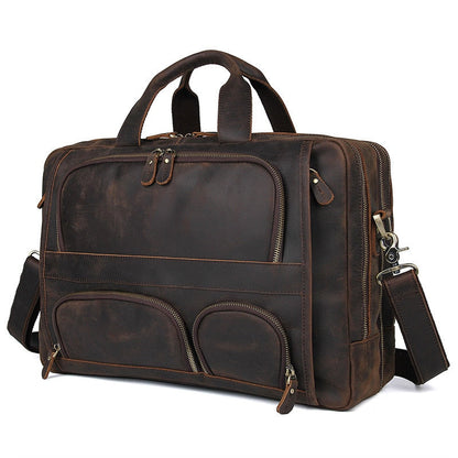 Realaiot Vintage Leather Mens Briefcase With Pockets Cowhide Bag On Business Suitcase Crazy Horse Leather Laptop Bags Design