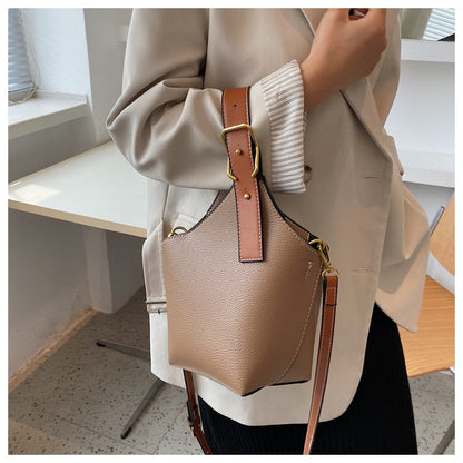 Realaiot Contrast color Tote Bucket bag Fashion New High-quality PU Leather Women's Designer Handbag Travel Shoulder Messenger Bag