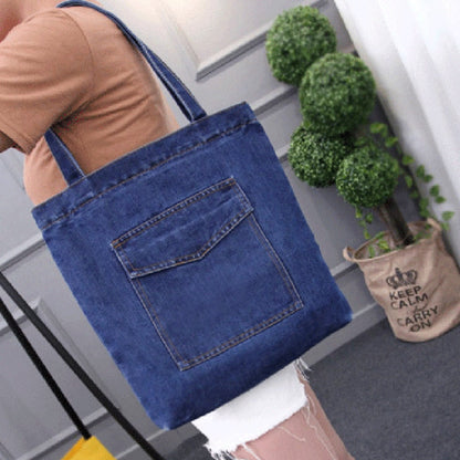 Cyflymder New Large Capacity Women Shoulder Bags Wild Casual Handbag Street Canvas Denim Shoulder Bag Solid Color Zipper Shopping Bag