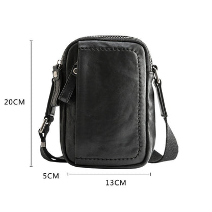 Cyflymder Leather men's mini bag, head leather hand-made slant bag, male trend one-shoulder bag