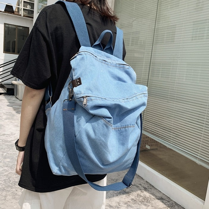 Realaiot Casual Denim women Backpack Big Capacity Multifunctional men Shoulder Bags Harajuku Travel Backpacks Rucksac student school bags