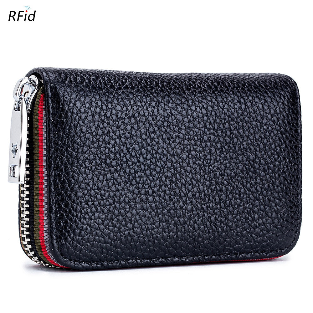 Realaiot Genuine Leather Men Women Card Holder Small Zipper Wallet Solid Coin Purse Accordion Design rfid ID Business Credit Card Bags