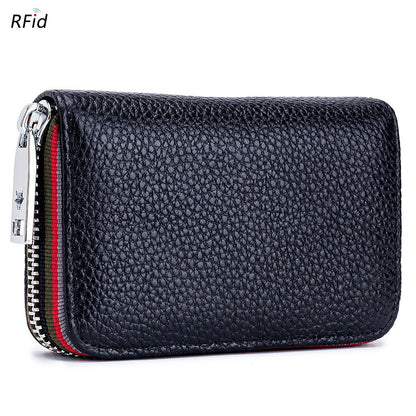 Realaiot Genuine Leather Men Women Card Holder Small Zipper Wallet Solid Coin Purse Accordion Design rfid ID Business Credit Card Bags