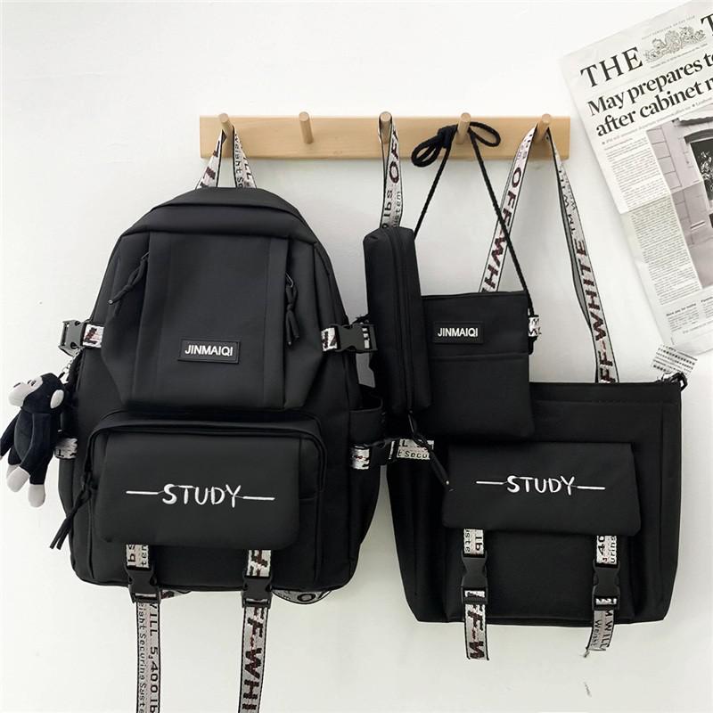 Realaiot 4 in 1 School backpack Set Harajuku School Bag For Teenager Girls Boys Travel Backbag Student Canvas Bookbag Rucksack Trend