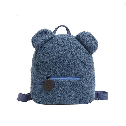 Cyflymder Portable Children Travel Shopping Rucksacks Casual Autumn Winter Lamb Fleece Women's Bagpack Cute Bear Shaped Shoulder Backpack