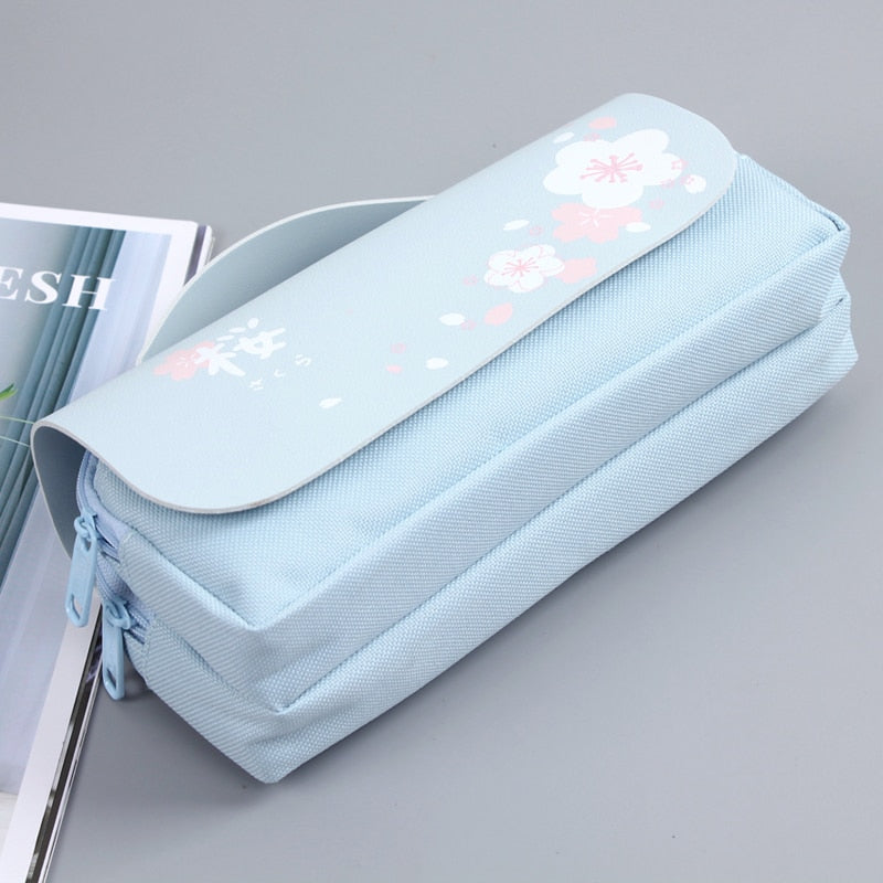 Cyflymder Sakura Pencil Bag PU Leather Pen Case Kawaii Stationery Ruler Pouch for School Girl Sweet Eraser Holder Gift Box Flowers Storage