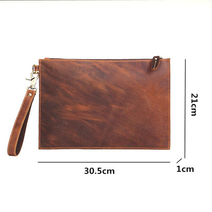 Realaiot Genuine Leather Men's Clutch Bag Big Crazy Horse Leather Business Document Envelope Top Layer Cowhide Clutch Men's Bag