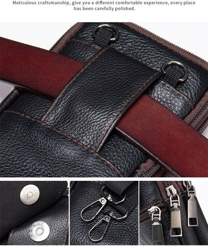 Cyflymder Men's Genuine Leather Mobile Phone Bag Belt Pockets Fanny Packs Mini Waist Bag for Men Crossbody Cell Phone Money Male Bag