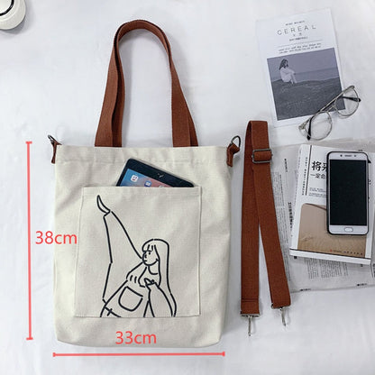 Realaiot Canvas Bag Women Messenger Bag Large Capacity Shopping Bag Versatile Canvas Bag Slung Female Student Women's Handbag