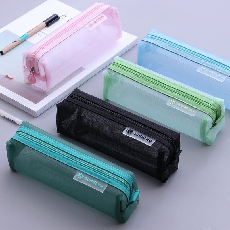 Realaiot Transparent Stationery Pencil Bag Student Examination Dedicated Nylon Mesh Pen Case Unisex Large Capacity Pouch School Supplies