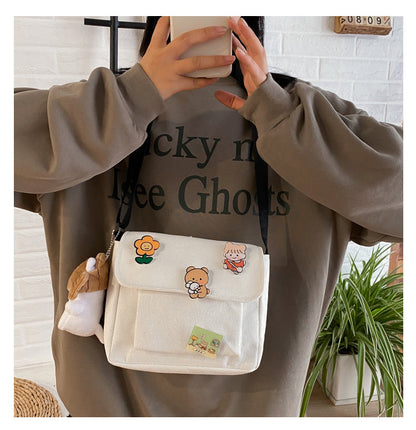 Realaiot Crossbody Bags Women Canvas Flap-bag Kawaii Harajuku All-match Students Casual Female Handbags Korean Ulzzang Daily Chic Fashion