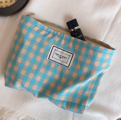 Realaiot Korean Plaid Cosmetic Makeup Bag For Women Cosmetics Organizer Pouch Large Woman Travel Toiletry Kit Bags Beauty Pencil Pen Case