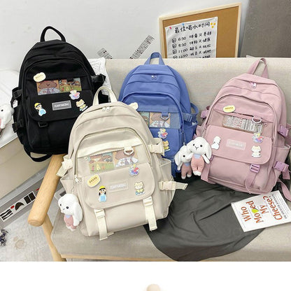 Realaiot Kawaii Women Backpack for Girl School Bag Waterproof Travel Mochila Fashion Female College Bookbag Black Nylon Rucksack