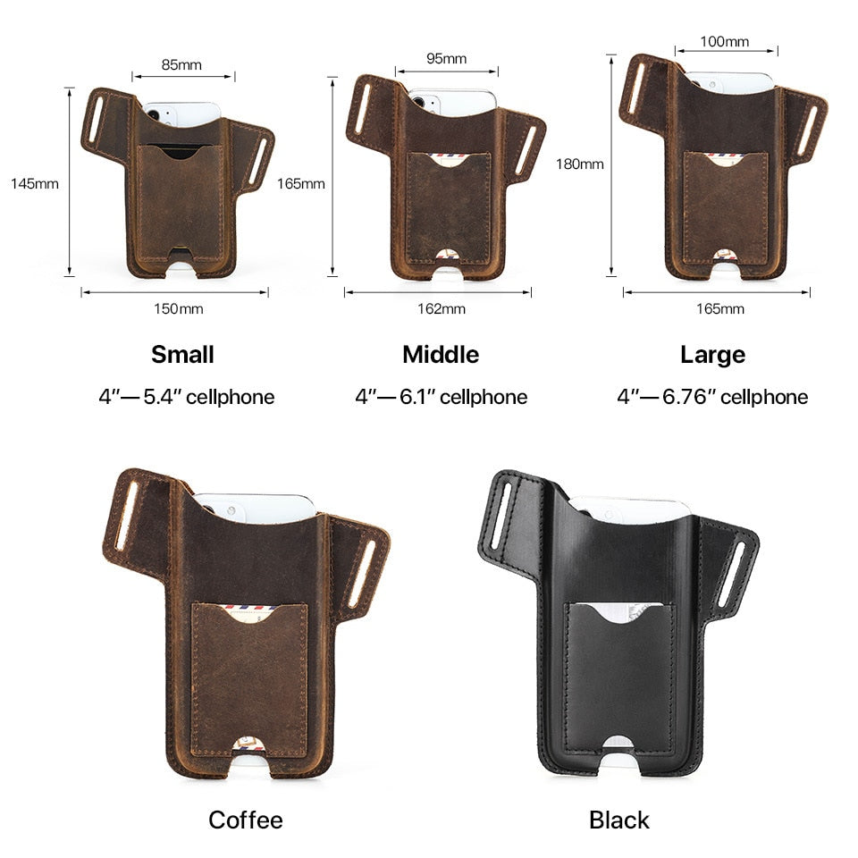 Realaiot 100% Cow Leather Phone Case for iPhone 13 12 Men Crazy Horse Cellphone Loop Holster Case Belt Waist Bag Purse Phone Wallet