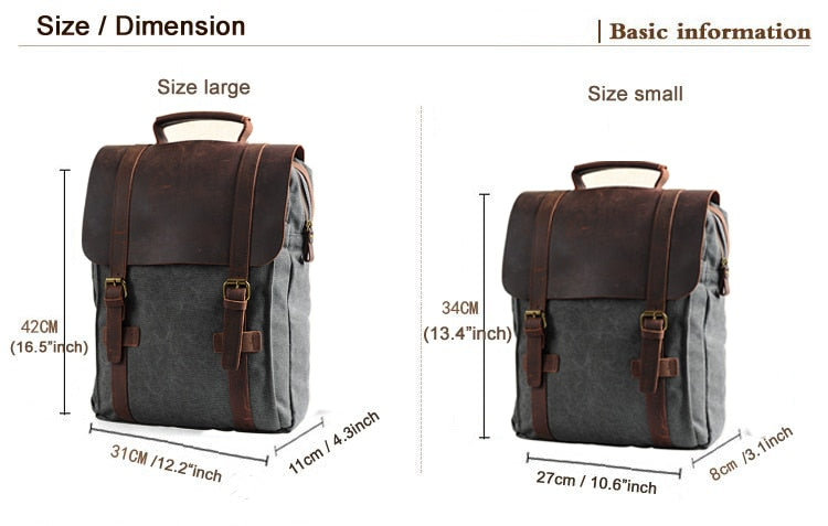 Realaiot Vintage Fashion Backpack Leather Military Canvas Backpack Men Backpack Women School Backpack School Bag Bagpack Rucksack Mochila