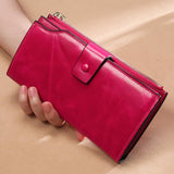 Realaiot Blocking Genuine Leather Women Wallet Long Lady Leather Purse Brand Design Luxury Oil Wax Leather Female Wallet Coin Purse