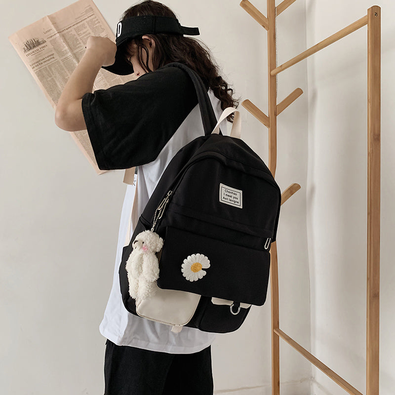 Realaiot College Student Ladies Cute Backpack Women Flower Female Harajuku School Bags Book Kawaii Backpack Nylon Girl Trendy Bag Fashion