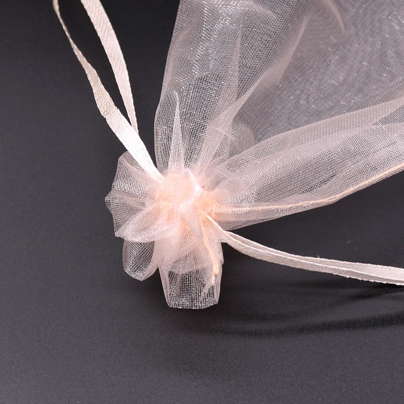 Realaiot 100 Pcs/lot champagne color Drawstring Organza Bag small Pouches Jewelry Package Bags Christmas Wedding Packaging Gift Bags