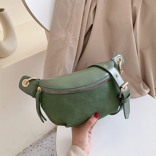 Realaiot Fashion Chain Fanny Pack Banana Waist Bag New Brand Belt Bag Women Waist Pack PU Leather Chest Bag Belly Bag Woman Bag