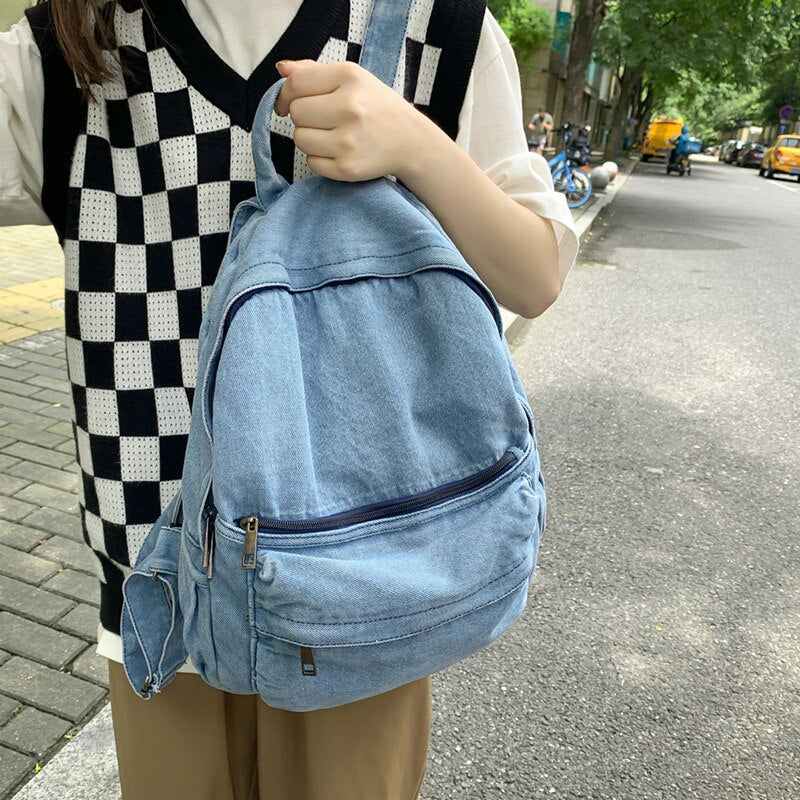 Cyflymder New Gray Denim Backpack Women's Leisure Travel Outing Shoulder Bag Female Fashion Schoolbags Suitable For Boys And Girls Mochila