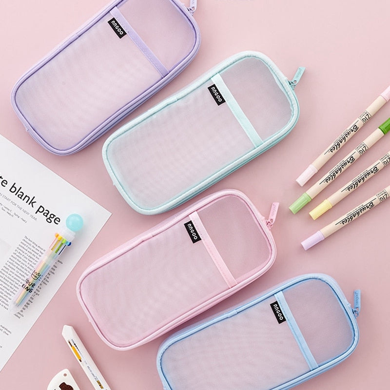 Realaiot Korean Fashion Transparent Pencil Case Pouches Simple Macaroon Large Capacity Pencil Bag Stationery Organizer Pencilcase Holder