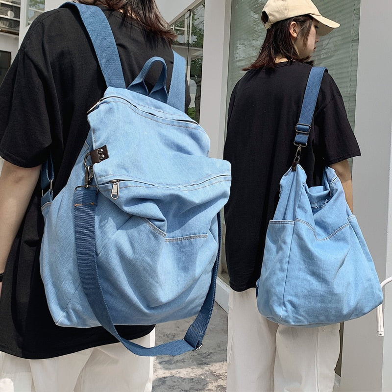 Realaiot Casual Denim women Backpack Big Capacity Multifunctional men Shoulder Bags Harajuku Travel Backpacks Rucksac student school bags