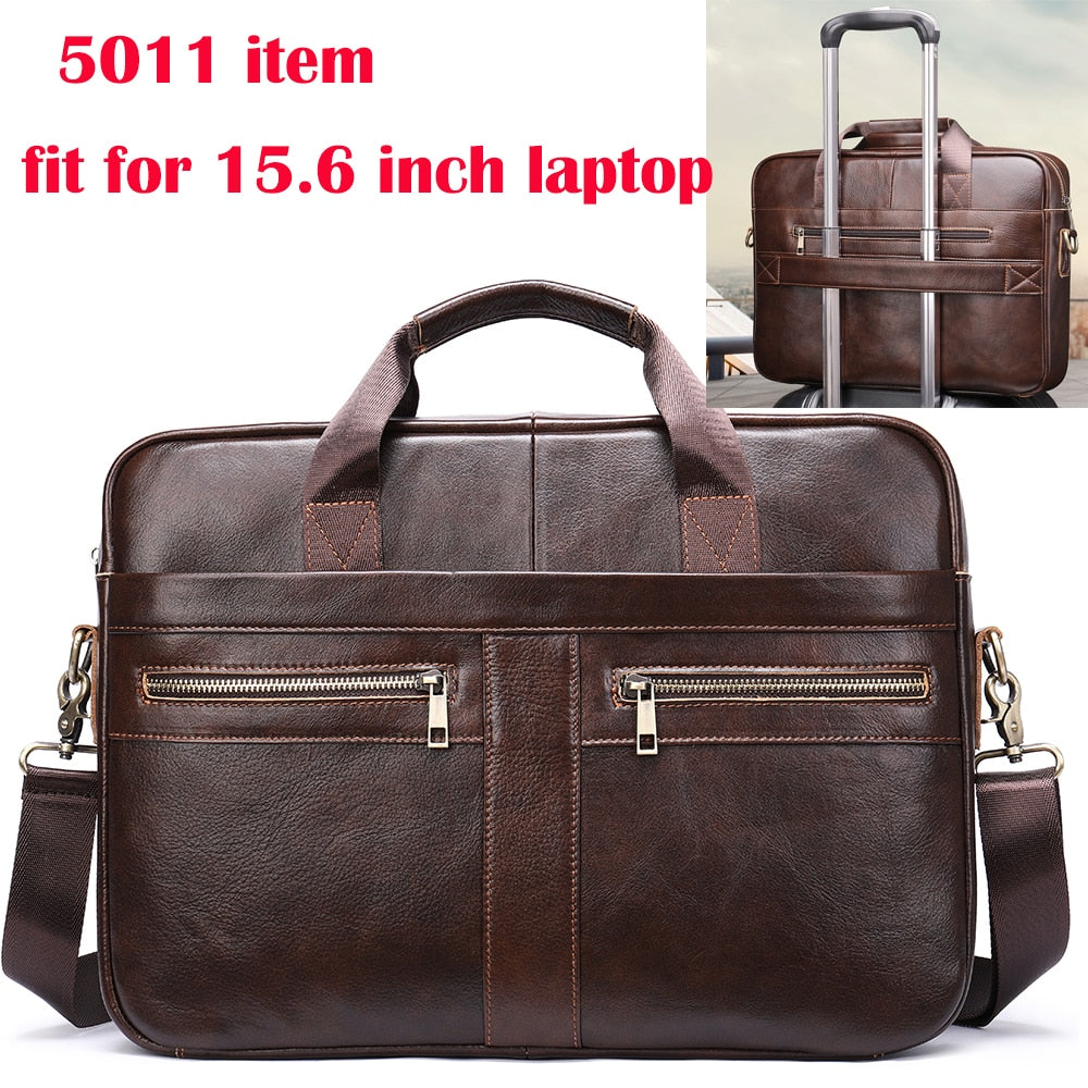 Realaiot  Men's Bag Genuine Leather Men Briefcase for Laptop 14 Messenger Men's Leather Bag Business Portfolio for Document A4 7022 Gifts for Men