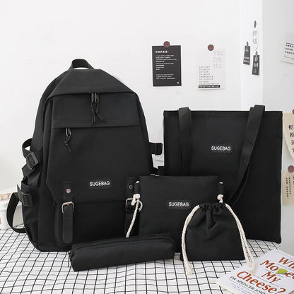 Realaiot 5 Piece Set School Bags For Teenage Girls Women Backpack Canvas Travel Bagpack Women Notebook Bookbags Teen Student Schoolbag