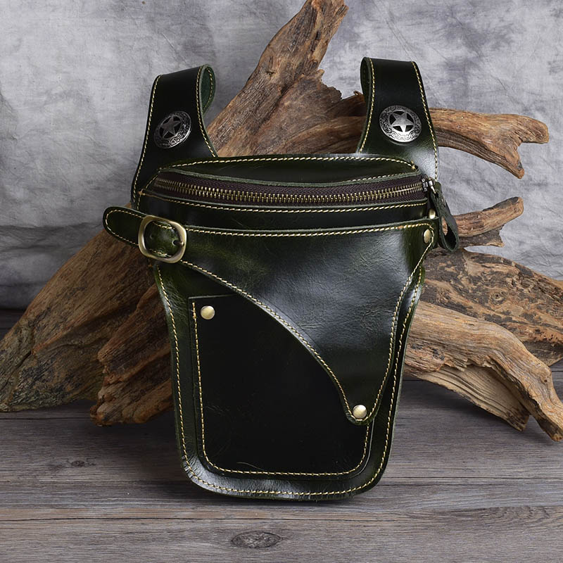 Cyflymder Retro crazy horse cowhide men's waist pack casual high-quality natural genuine leather motorcycle belt bag runner phone bag