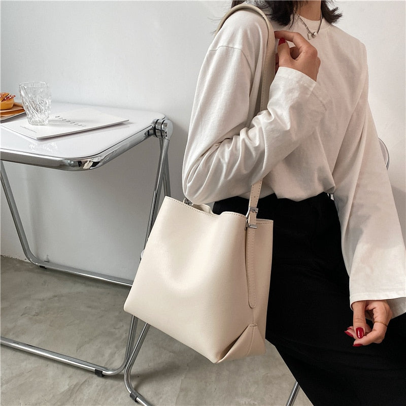 Cyflymder PU Leather Women Bucket Shoulder Bag Brand Luxury Solid Color ladies Handbags Casual Female Crossbody bags bolsas totes